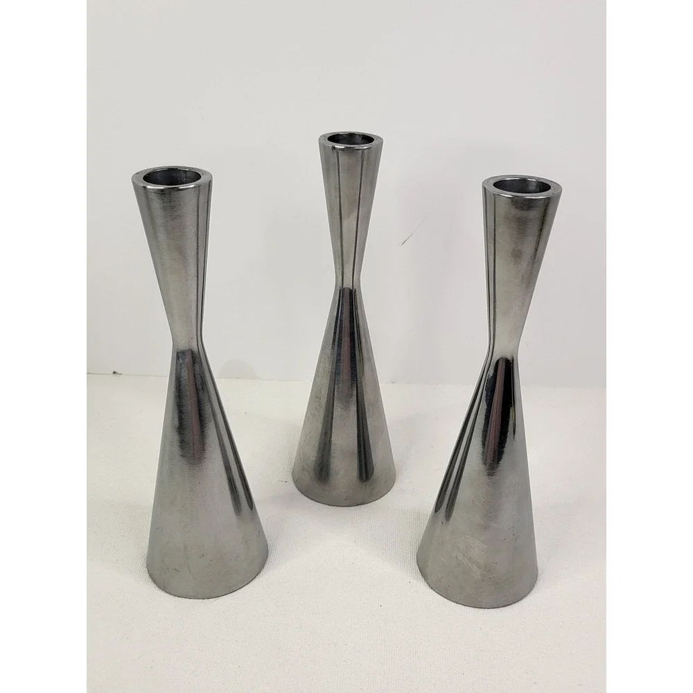 Retired IKEA Vintage Mid Century Modern Silver Candle Holder Set of 3 500.115.29